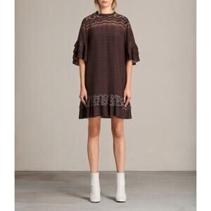 Allsaints Rayen Anokhi Floral Print Silk Mini Dress Size Medium